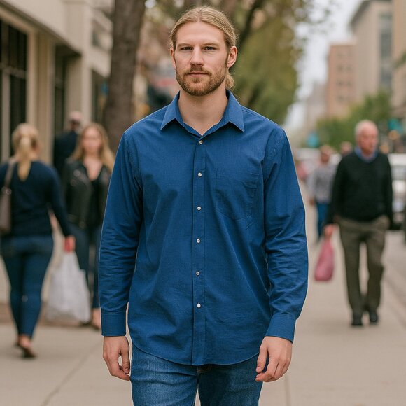 Stafford Blue Long Sleeve Pinstripe Shirt Neck 15.5 - Picture 3 of 8